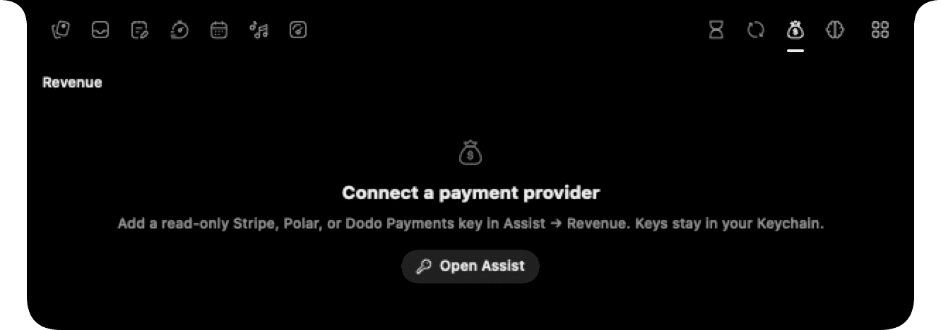 Assist Revenue module showing the provider connection prompt