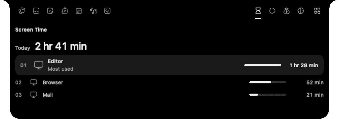 Assist Screen Time module showing sample app usage today